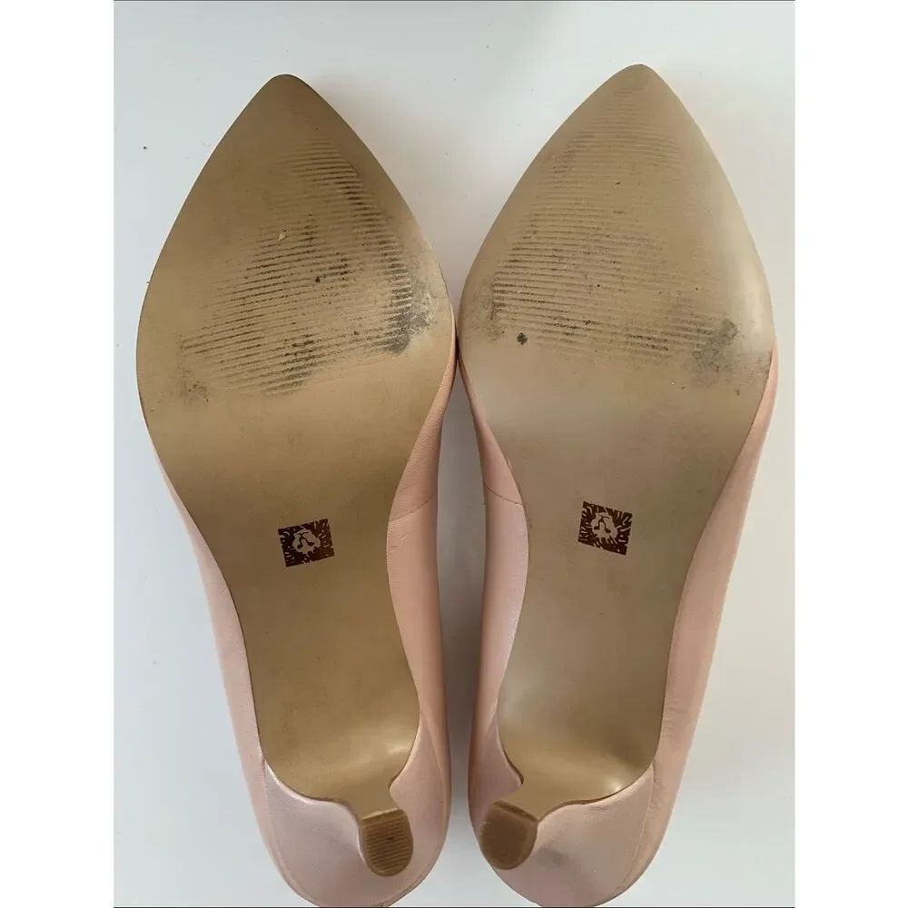 Anne Klein Blush Pointed-Toe Bow Leather Heels Flats Shoes Size 8